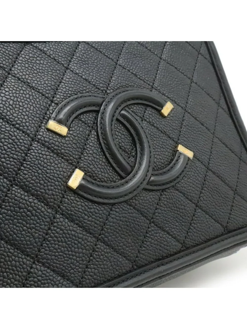 Chanel CC Filigree Quilted Vanity Case Handbag 2-Way Chain Shoulder Caviar